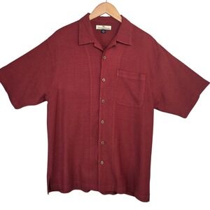 Tommy Bahama Mens M Burgundy Red Silk Button Down Shirt Resort Vacation Cruise
